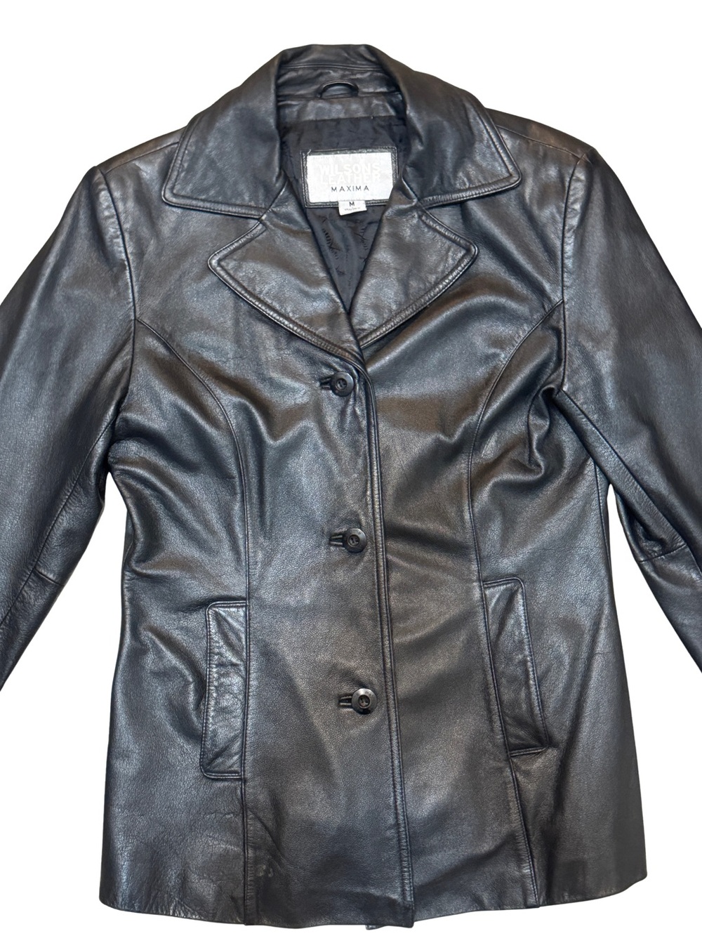 Wilson Black Leather Button-Front Coat - Vintage 1988
